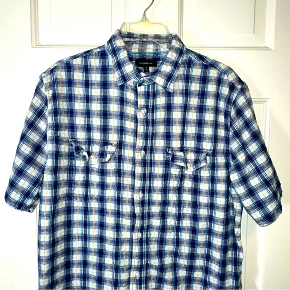 Short Sleeve Blue Checked Cotton Button Down - Picture 1 of 10